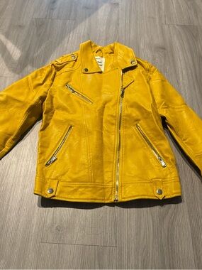 Kids Yellow Faux Leather Biker Jacket